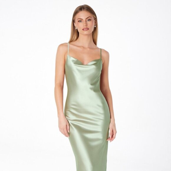 New Mermaid Sleeveless Solid Evening Gown w/ Cowl Neck & Side Leg Slit CD T2000 - Picture 1 of 10